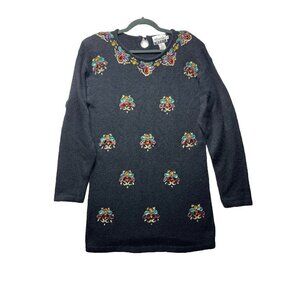 Vtg 80s Marnie West Sequin Beaded Black Sweater S Holiday Party Silk Angora Wool